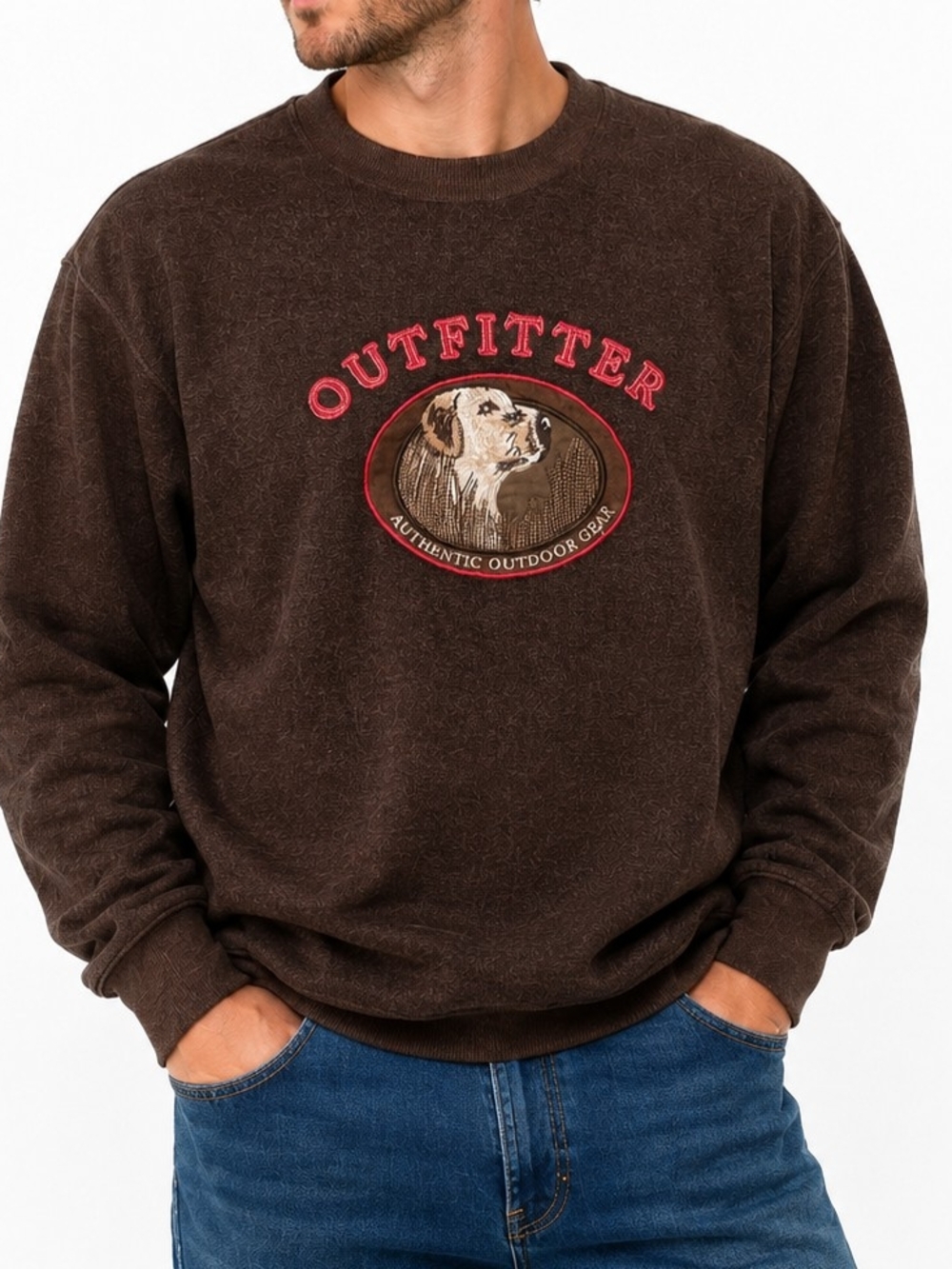 Woodland Trail Outfitters Brown Bear Fleece Crewneck Sweatshirt Men M